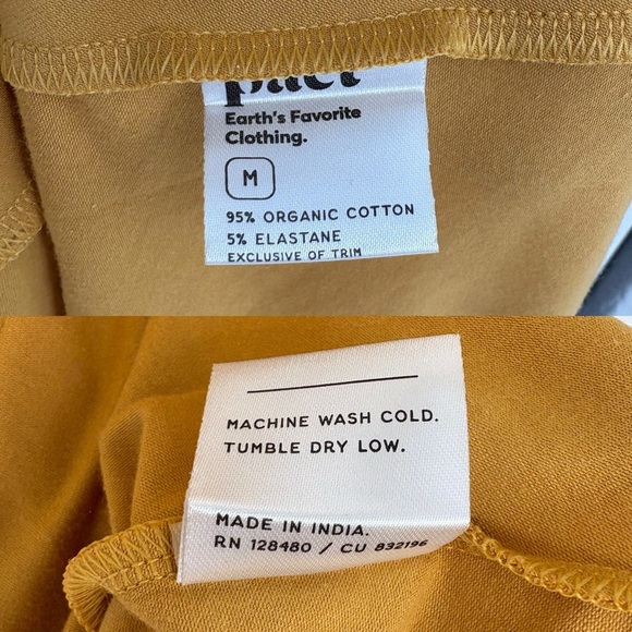 PACT | Organic Cotton Fit & Flare Mock Neck Midi Dress in Gold | Sz M - Picture 12 of 13